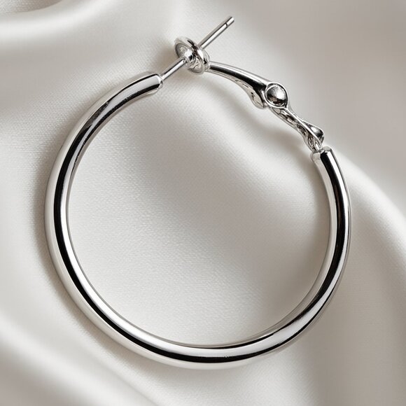 Silver Hoop Earrings – Classic Lightweight Women’s Fashion Jewelry - 2-inch - Picture 1 of 6
